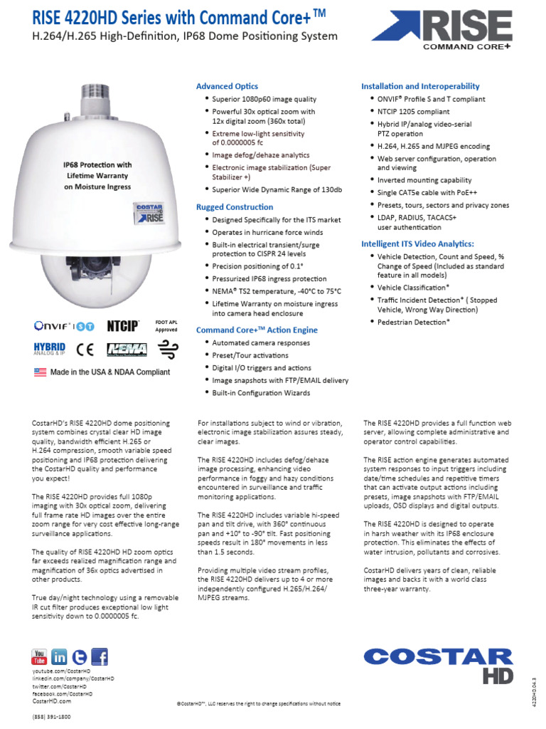 RISE 4220HD IP68 Dome Camera System | PDF | Video | File Transfer Protocol