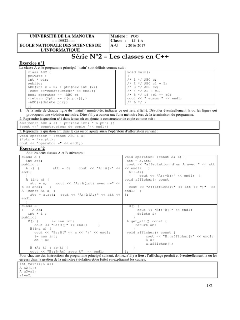 Classes et gestion mémoire en C++ | PDF | Programmation informatique | Unix