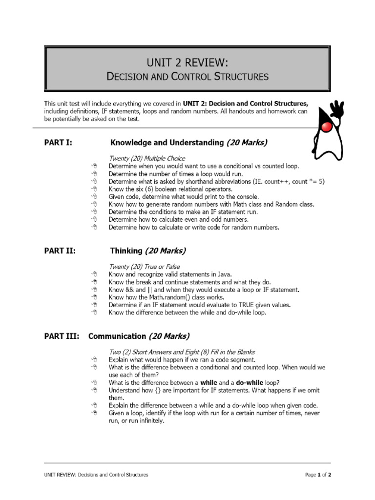 UNIT - 2 - Review - ICS3U1-1-Introduction To Computer Science-Conway | PDF