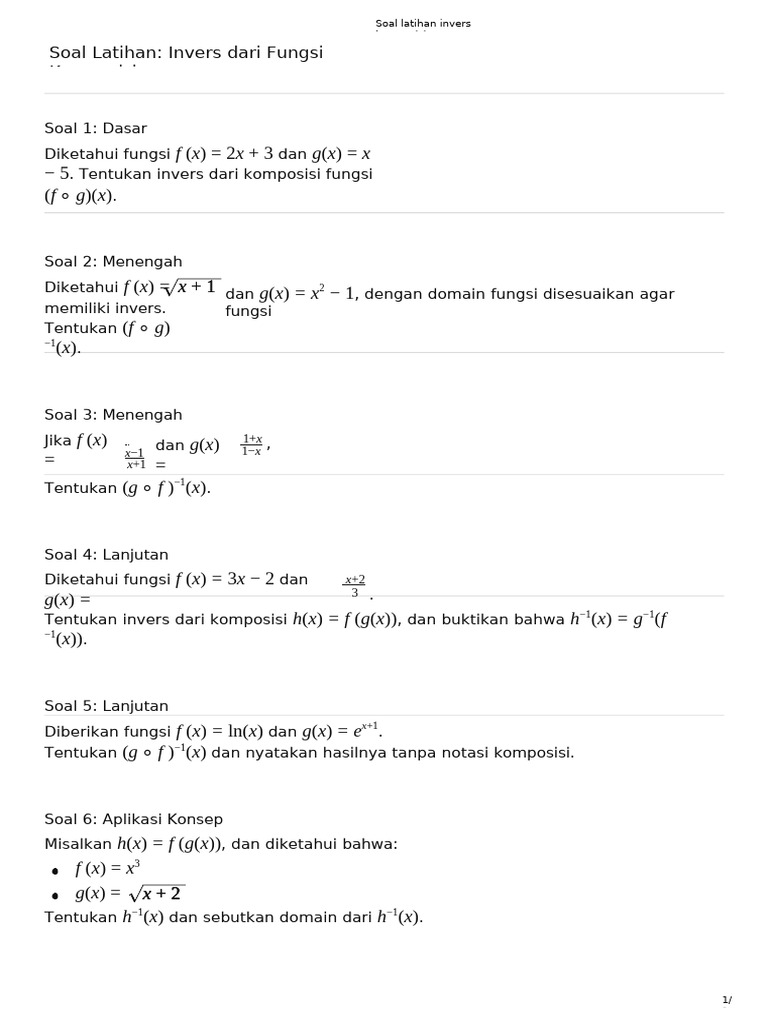 Invers Fungsi Komposisi: Latihan Soal | PDF