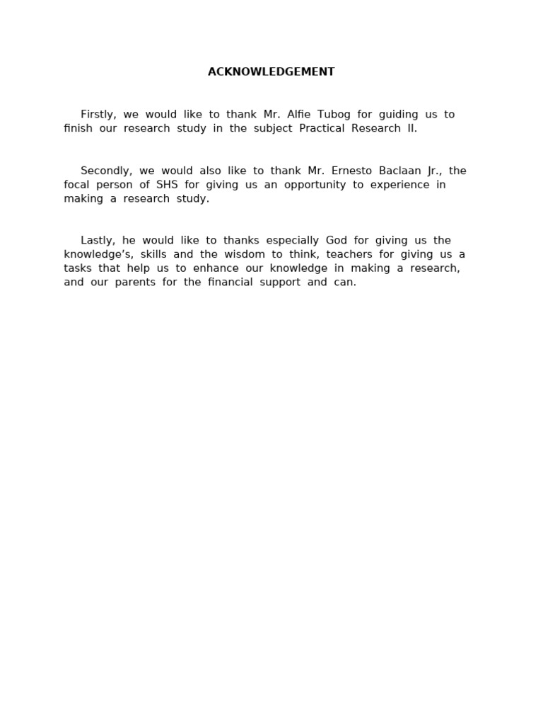 Acknowledgements for Research Study | PDF