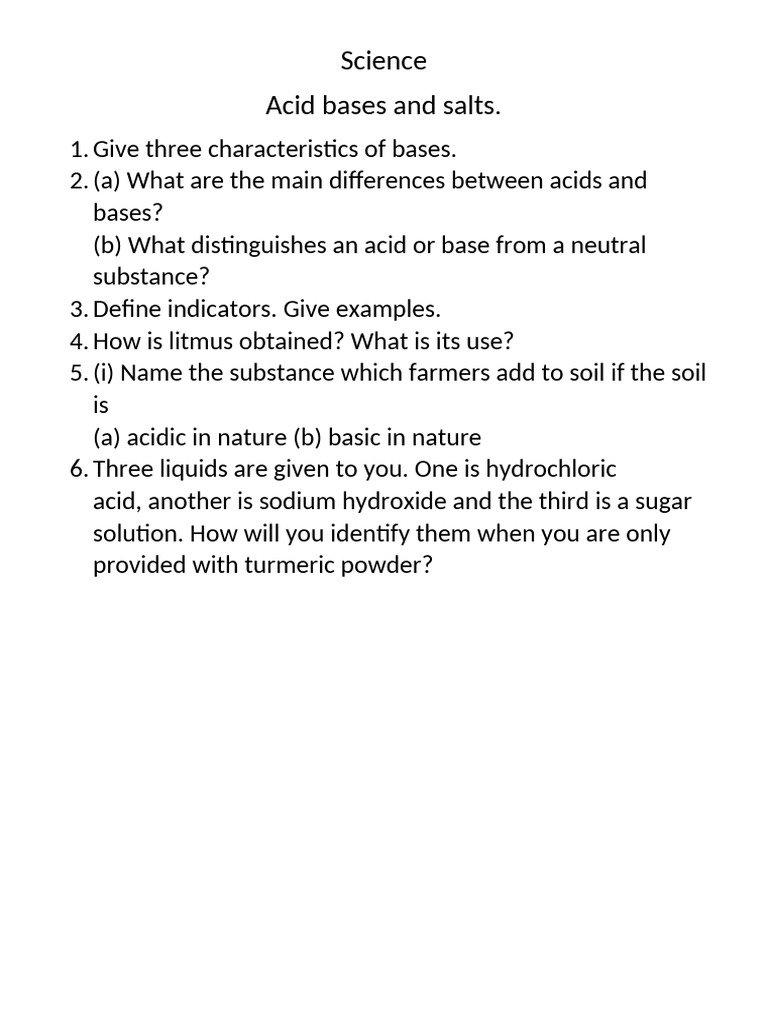 Acids Bases and Salts Question and Answers | PDF