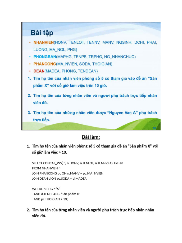 Bai Tap SQL 1 | PDF