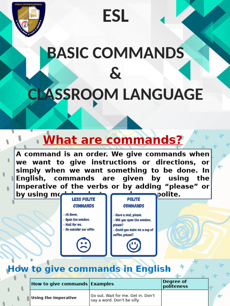 Esl Basic Commands 7th-11th Grade (1) BBB | PDF