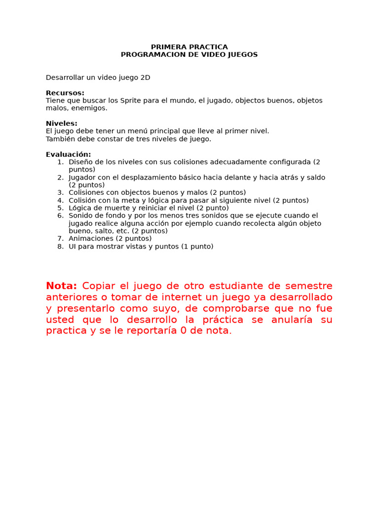 Practica de Video Juegos | PDF