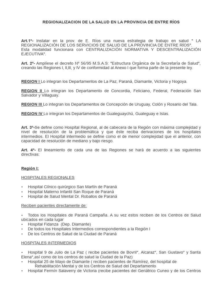 Regionalizacion de La Salud en La Provincia de Entre Ríos | PDF ...