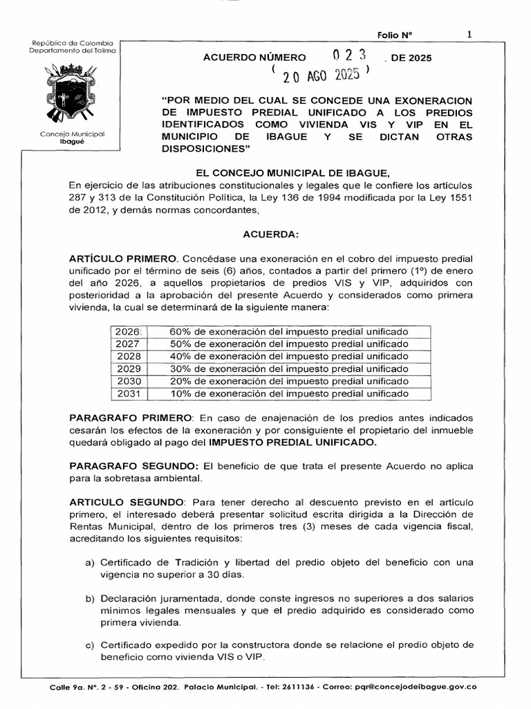 Acuerdo 023 de 2025 | PDF