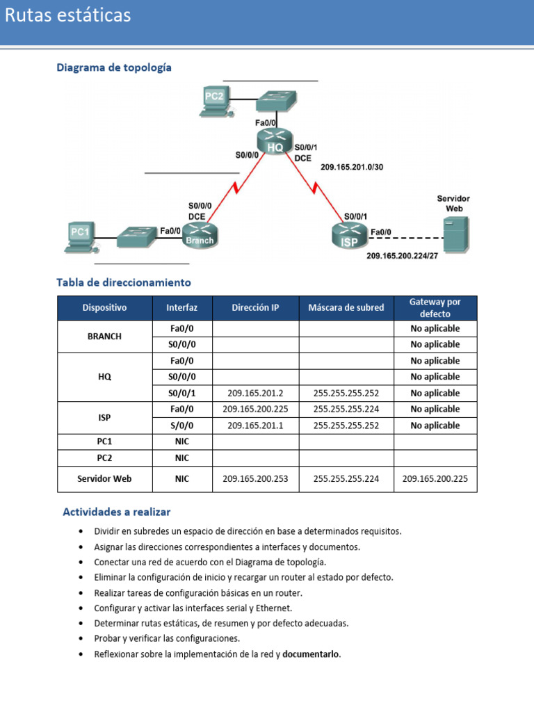 Configuración de Rutas Estáticas CCENT | PDF | Enrutador (Computación ...