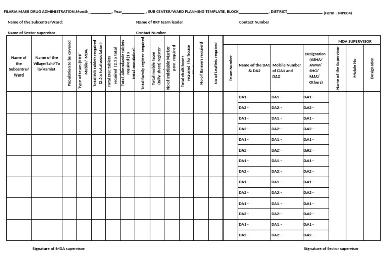Sub Center Microplan Plan Form - Mo004 | PDF | Parasitology | Malaria