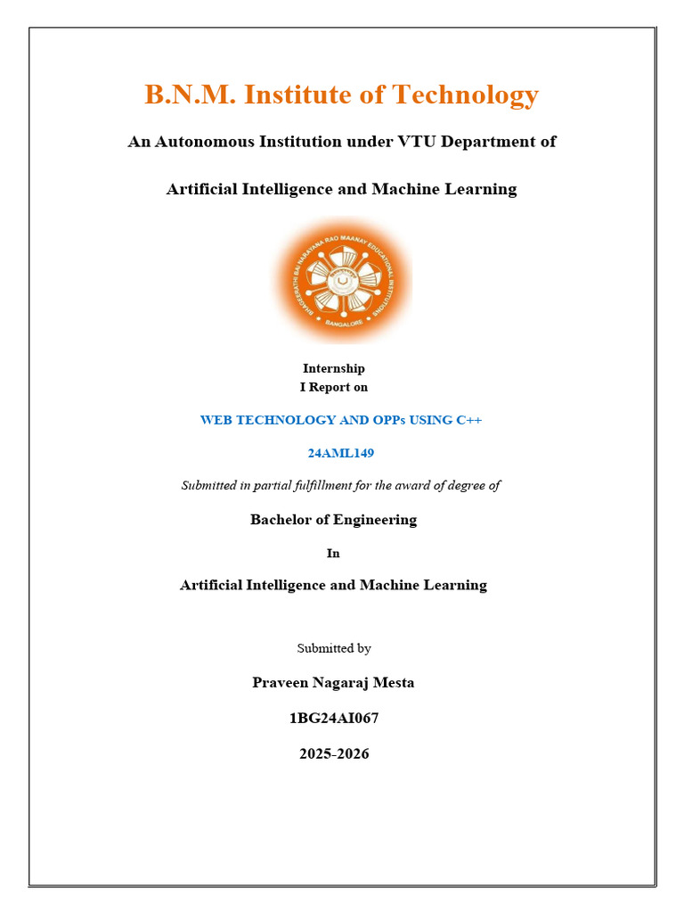 Web Technology & OOPs in C++ Internship Report | PDF | Computer ...