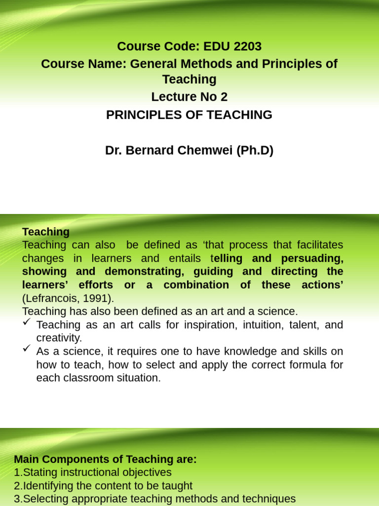 Principles of Effective Teaching Methods | PDF | Learning | Teachers