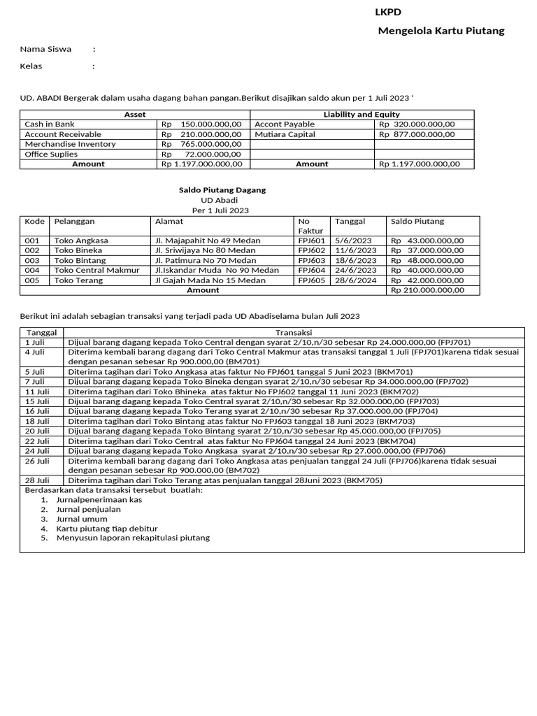 Student Worksheet | PDF | Debits And Credits | Payments