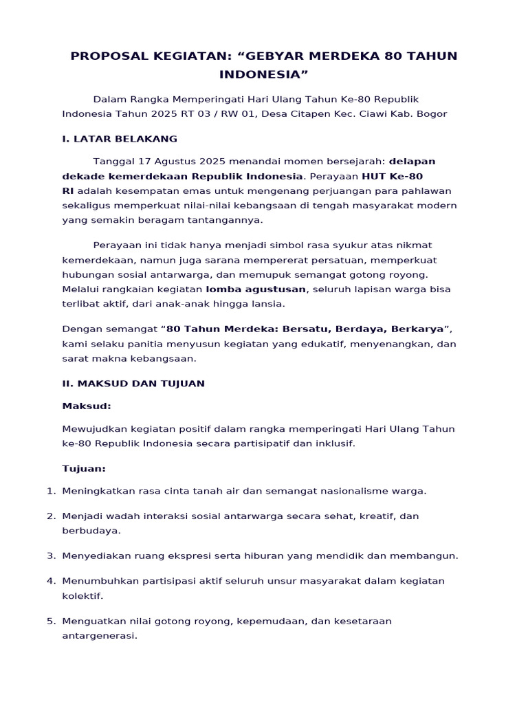 Proposal Gebyar Merdeka 80 Tahun RI | PDF