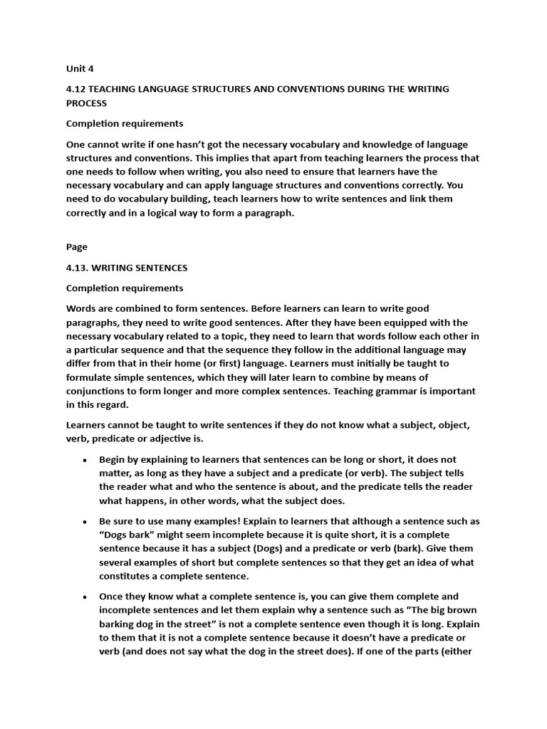 Teaching Sentence and Paragraph Writing | PDF | Subject (Grammar ...