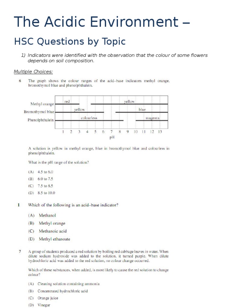 Acidic Environment HSC Topic Questions | PDF | Science & Mathematics