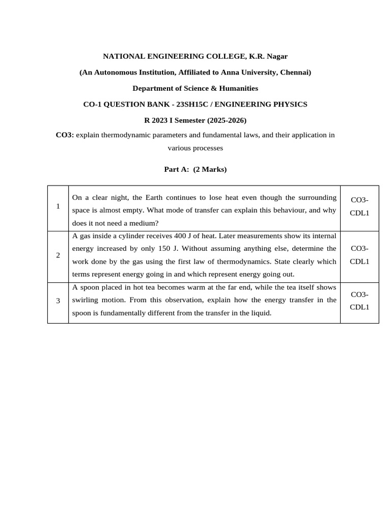 Engineering Physics Question Bank 2023 | PDF | Heat | Heat Transfer