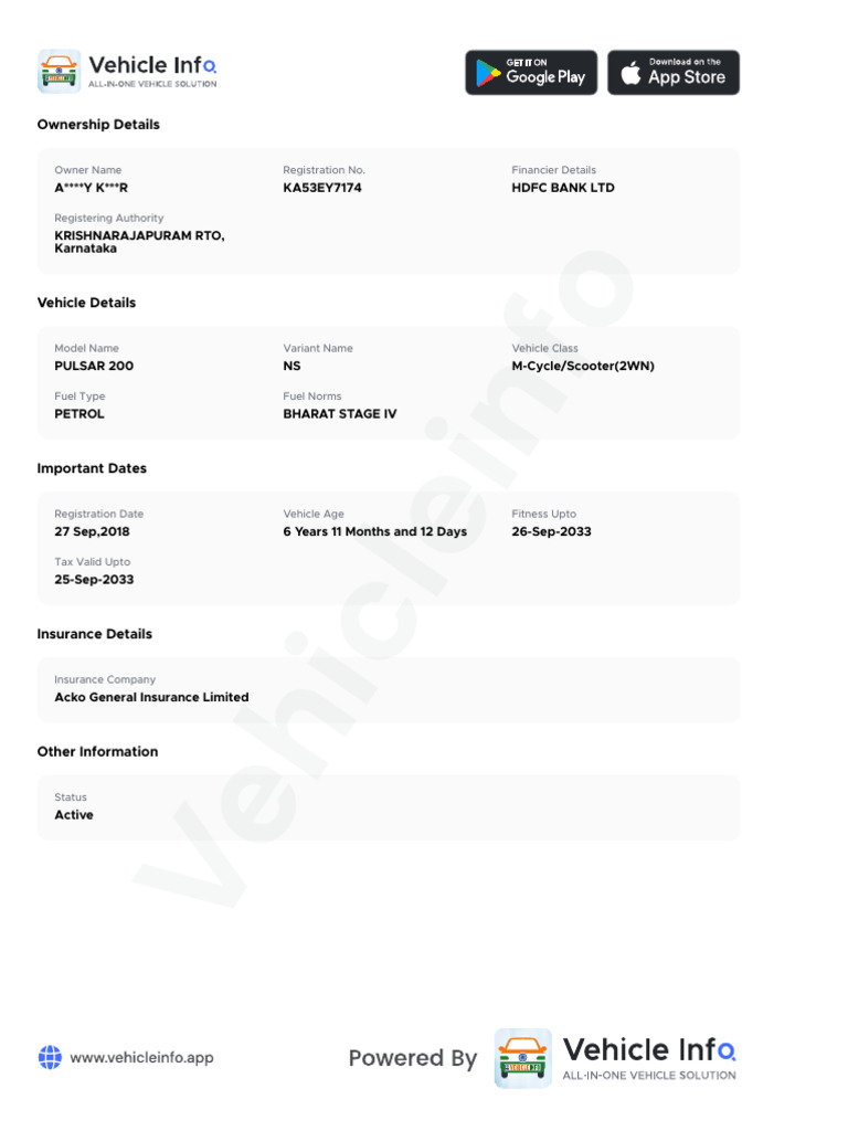 Vehicle Ownership and Details Report | PDF
