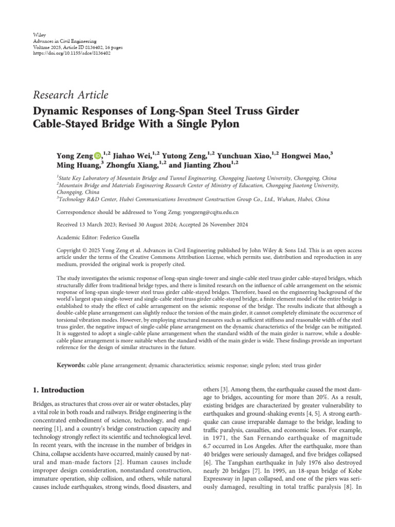 Seismic Response of Single-Tower Cable-Stayed Bridge | PDF | Beam ...