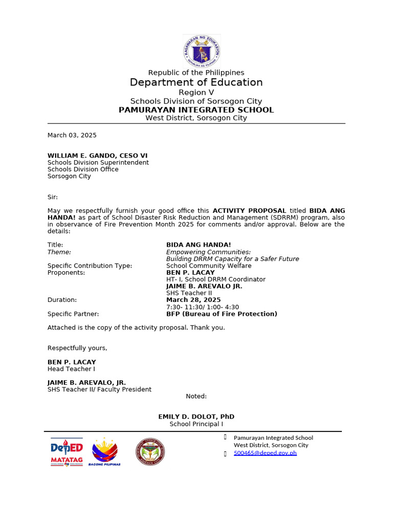 BIDA ANG HANDA! Fire Safety Proposal | PDF | Fire Safety | Safety