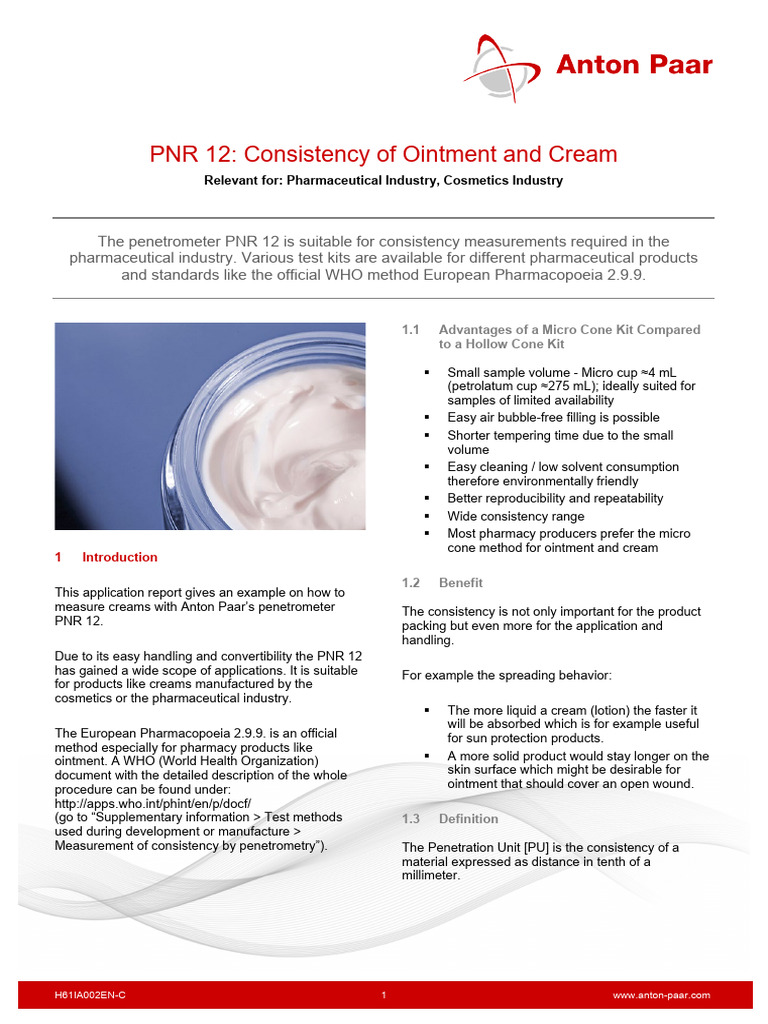 Measuring Cream Consistency with PNR 12 | PDF | Sensor | Topical Medication