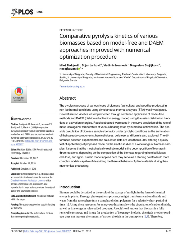 Biomass Pyrolysis Kinetics Analysis | PDF | Pyrolysis | Activation Energy