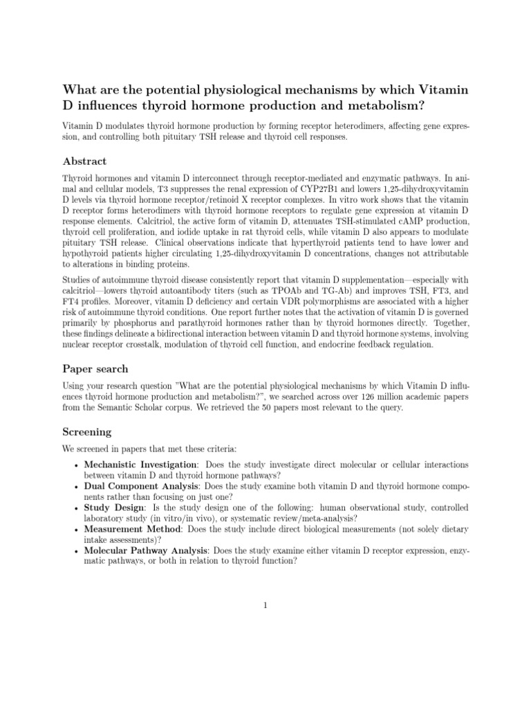 Elicit - Vitamin D and Thyroid Hormone Dynamics - Report | PDF ...