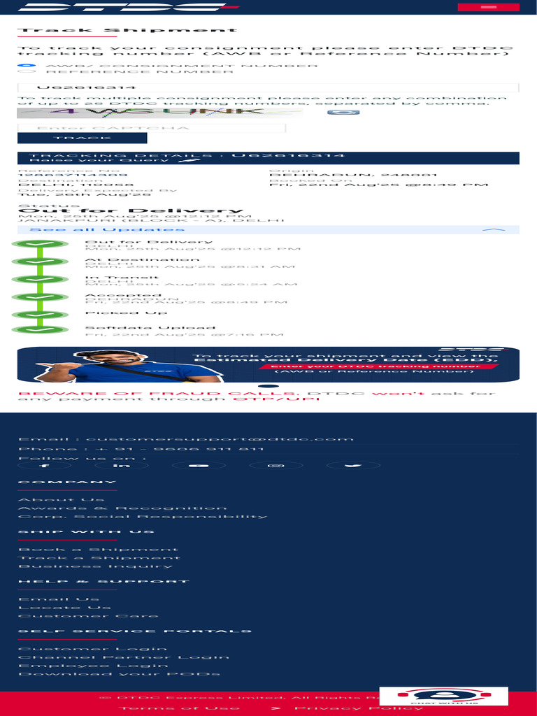 DTDC Shipment Tracking Details | PDF