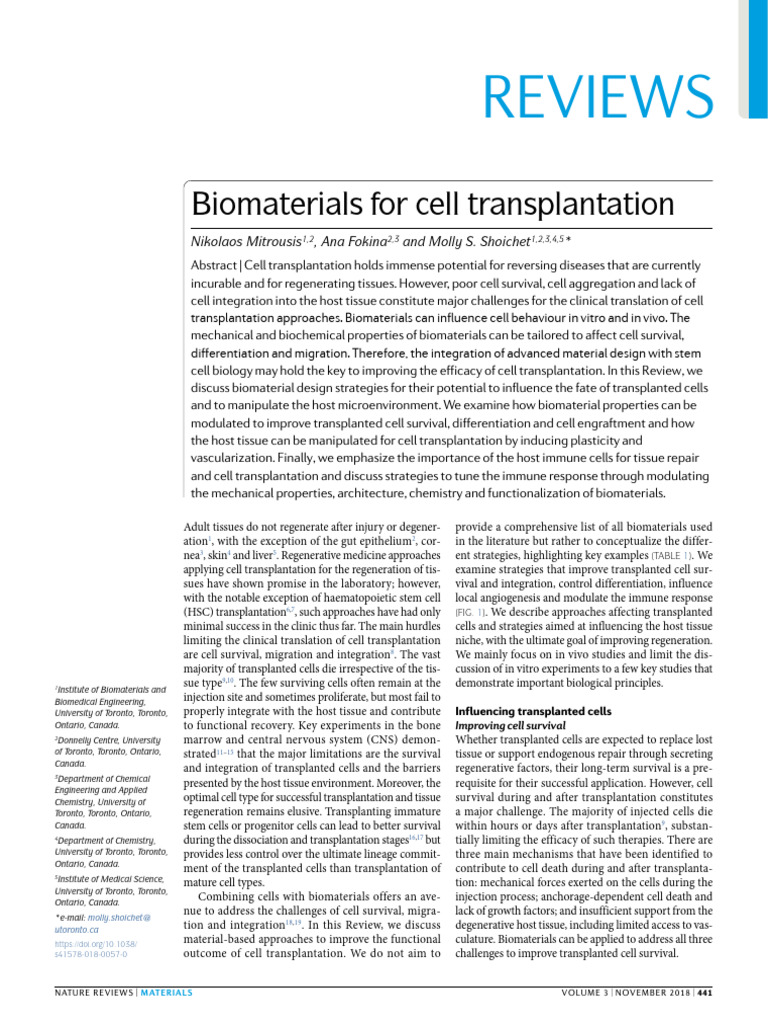 Biomaterials For Cell Transplantation | PDF | Tissue Engineering ...