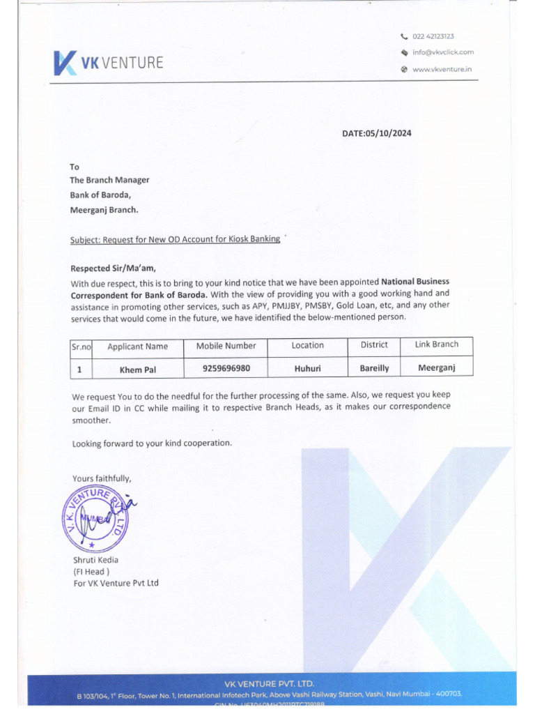 Od Letter For Meerganj Branch | PDF