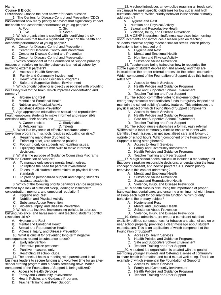 Quiz Set 2 | PDF | Mental Health | Violence