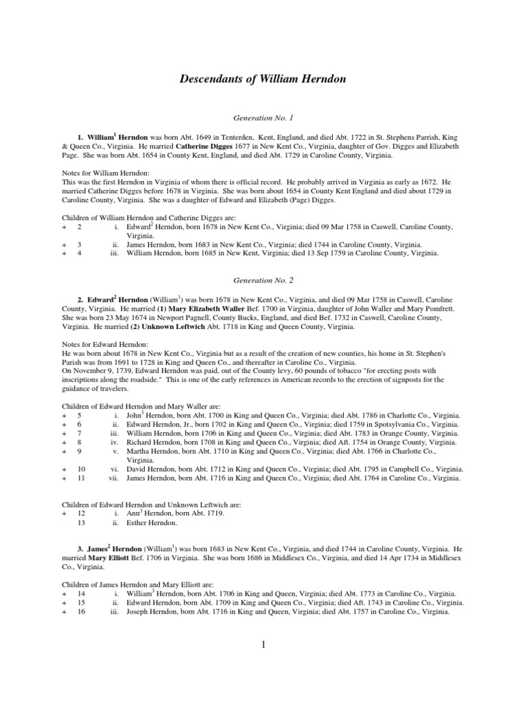 Herndon Family Lineage Overview | PDF | Confederate States Of America ...