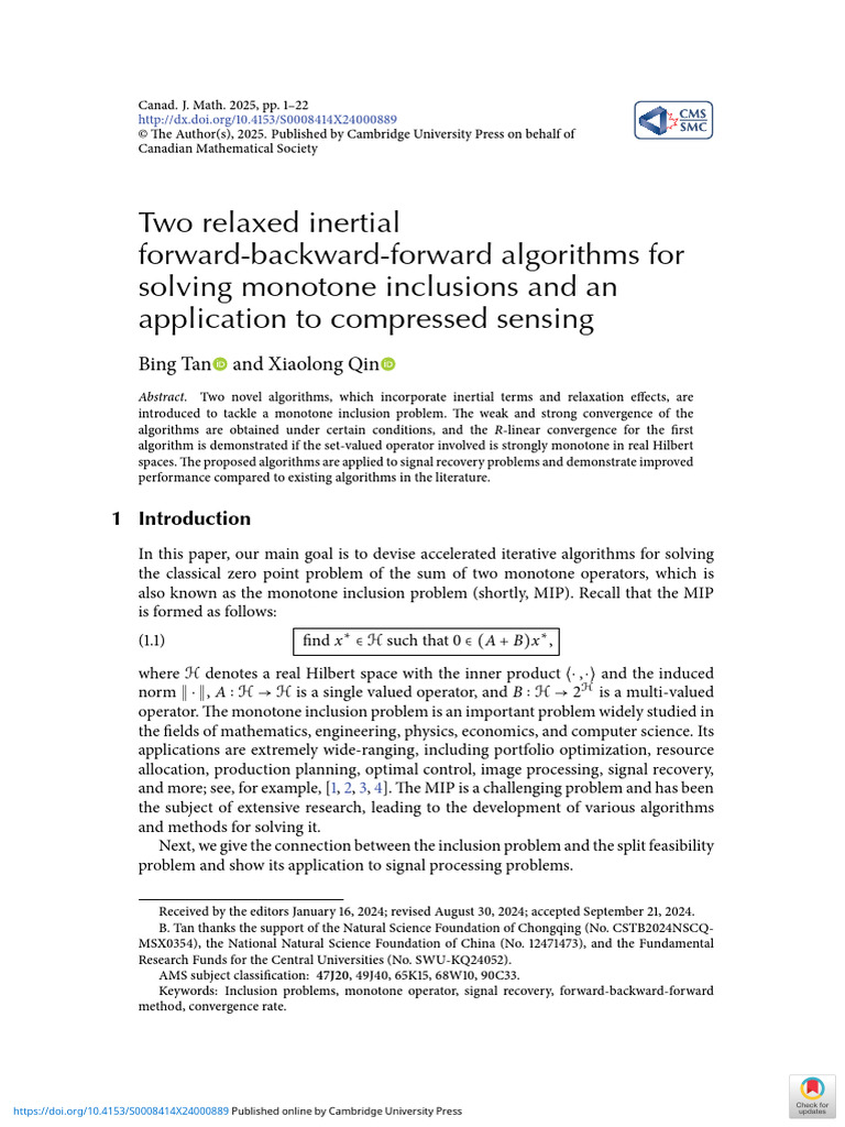 Inertial Algorithms for Monotone Inclusions | PDF | Limit (Mathematics ...