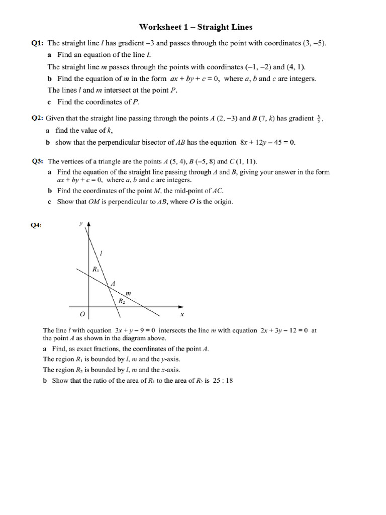 Worksheet 1 - Straight Lines | PDF