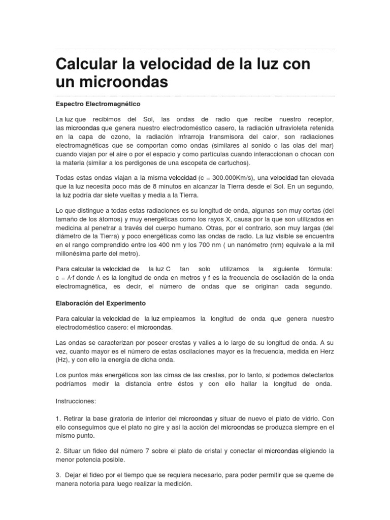 Calcular La Velocidad De La Luz Con Un Micro On Das PDF Radiaci n