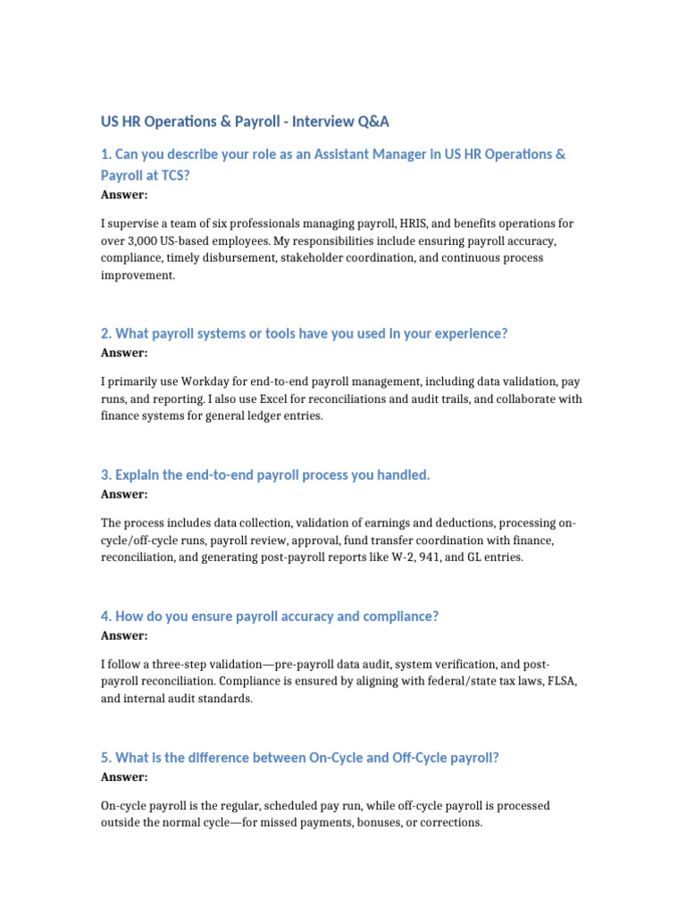 US HR Operations & Payroll Interview Q&A | PDF | Payroll | Payroll Tax