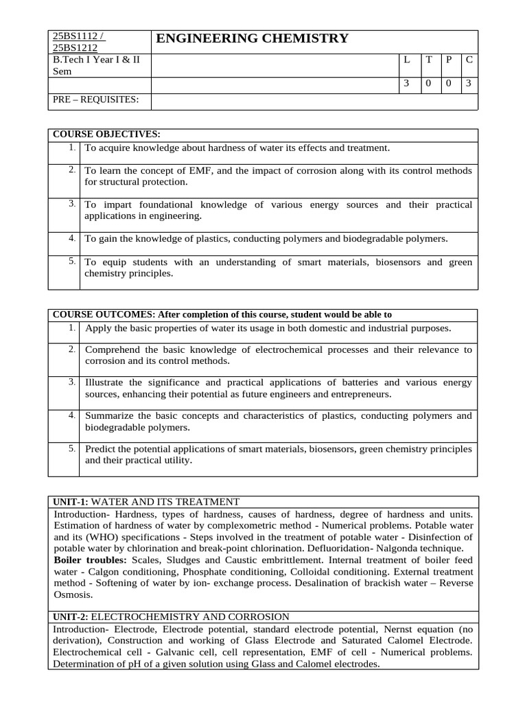 Engineering Chemistry Course Overview | PDF | Corrosion | Electrochemistry