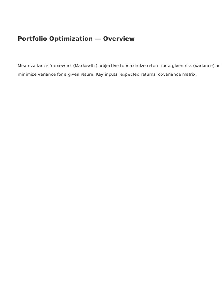Portfolio Optimization Techniques Explained | PDF