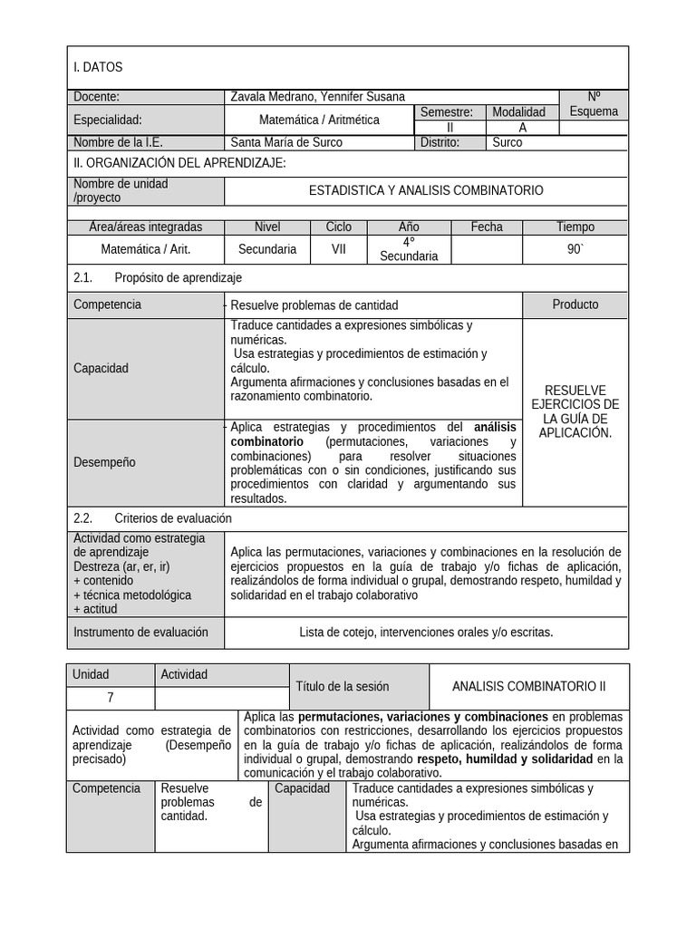 Análisis Combinatorio en Secundaria | PDF | Combinatoria | Permutación