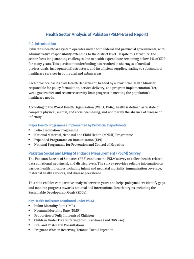 PSLM Data Insights on Pakistan's Health Sector | PDF | Health Economics ...