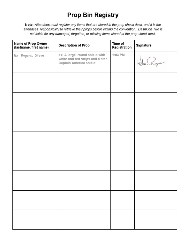 Prop Bin Registration Guidelines | PDF
