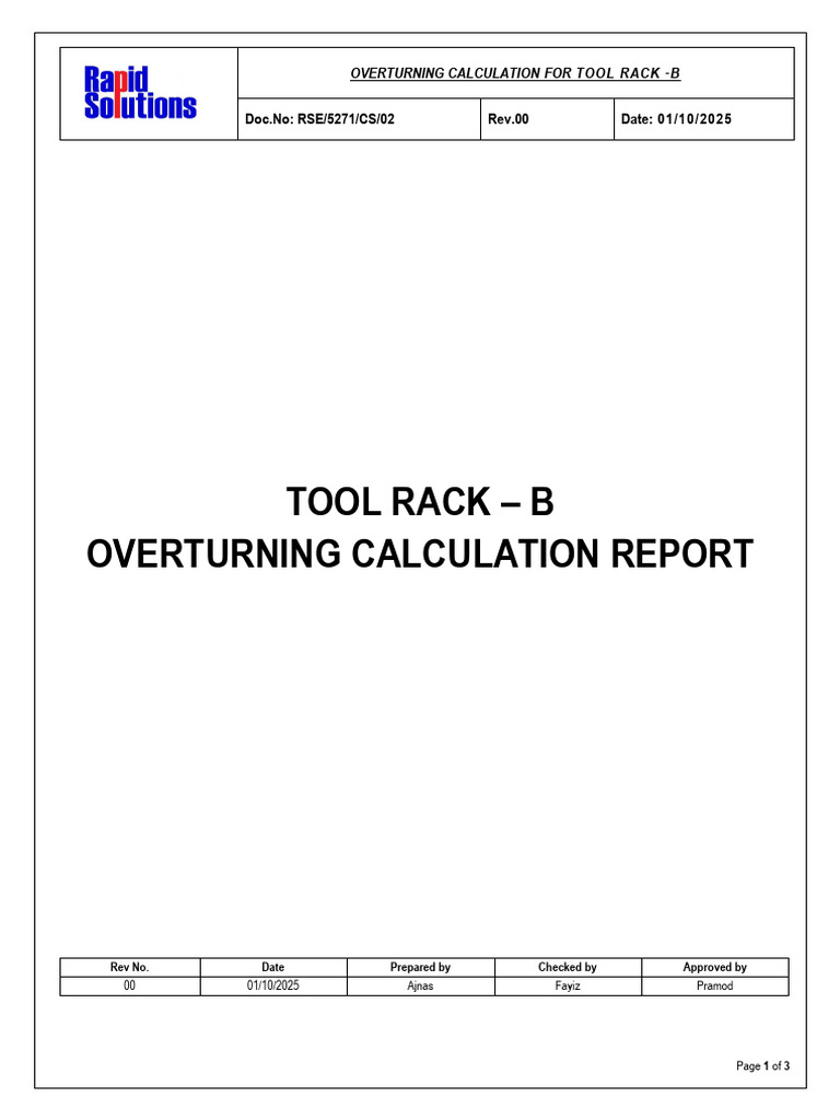 Tool Rack B Overturning Stability Analysis | PDF