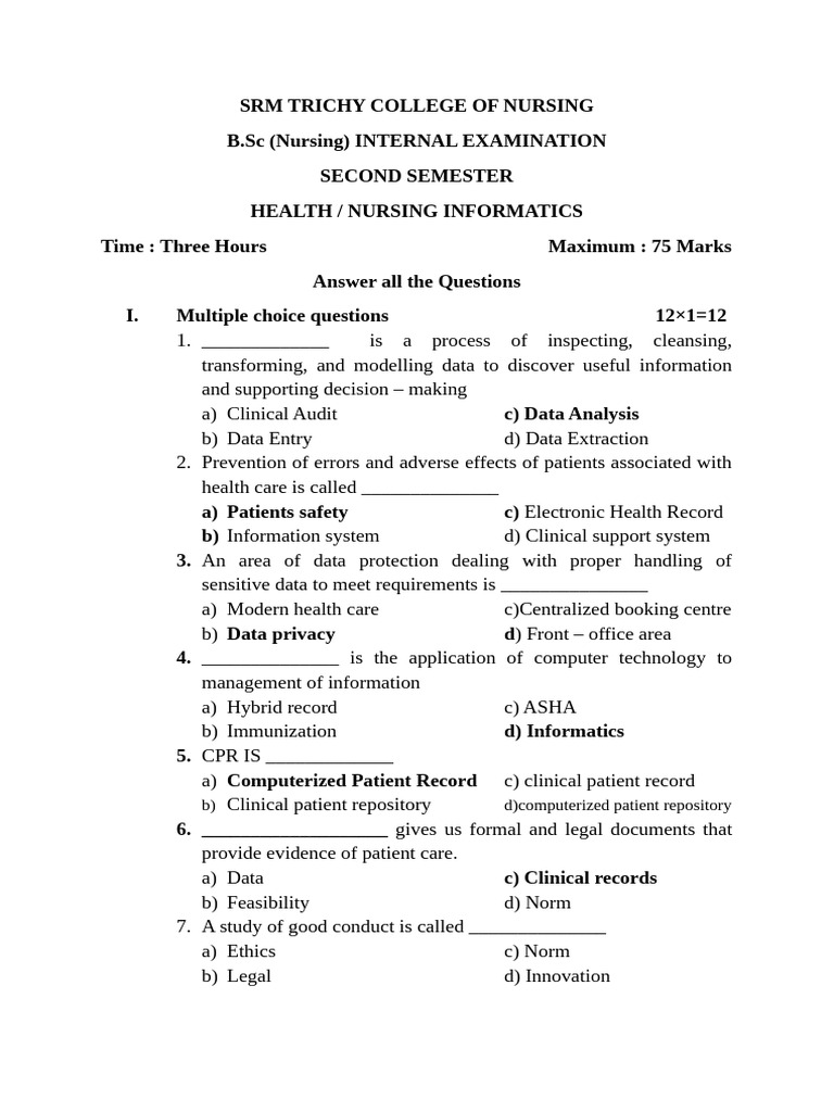 Nursing Informatics Exam Questions | PDF | Electronic Health Record ...