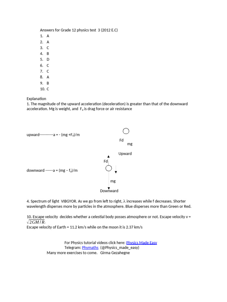 Answers For Physics Test 3 G12 | PDF
