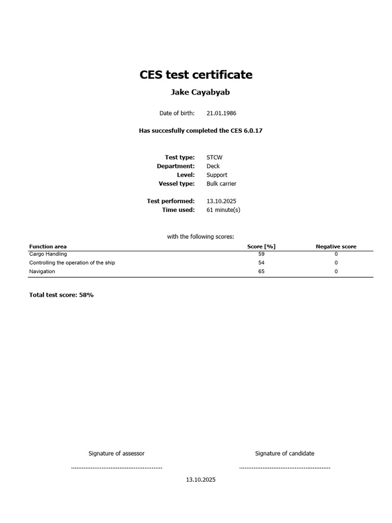 Ces Test Certificate | PDF