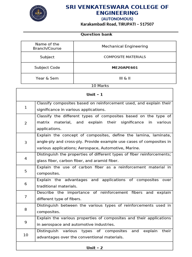 Mechanical Engineering Composite Materials Q&A | PDF | Composite ...