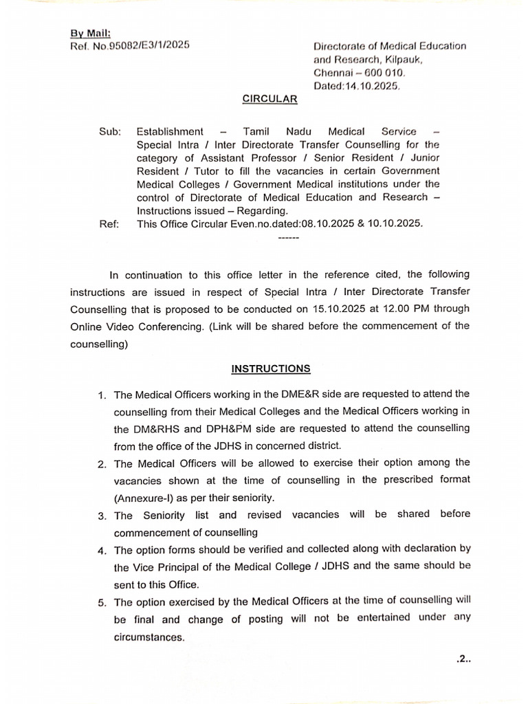 Special Intra and Inter Directorate Transfer Counselling Instructions | PDF