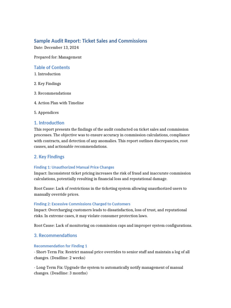 Audit Report Ticket Sales Commissions | PDF