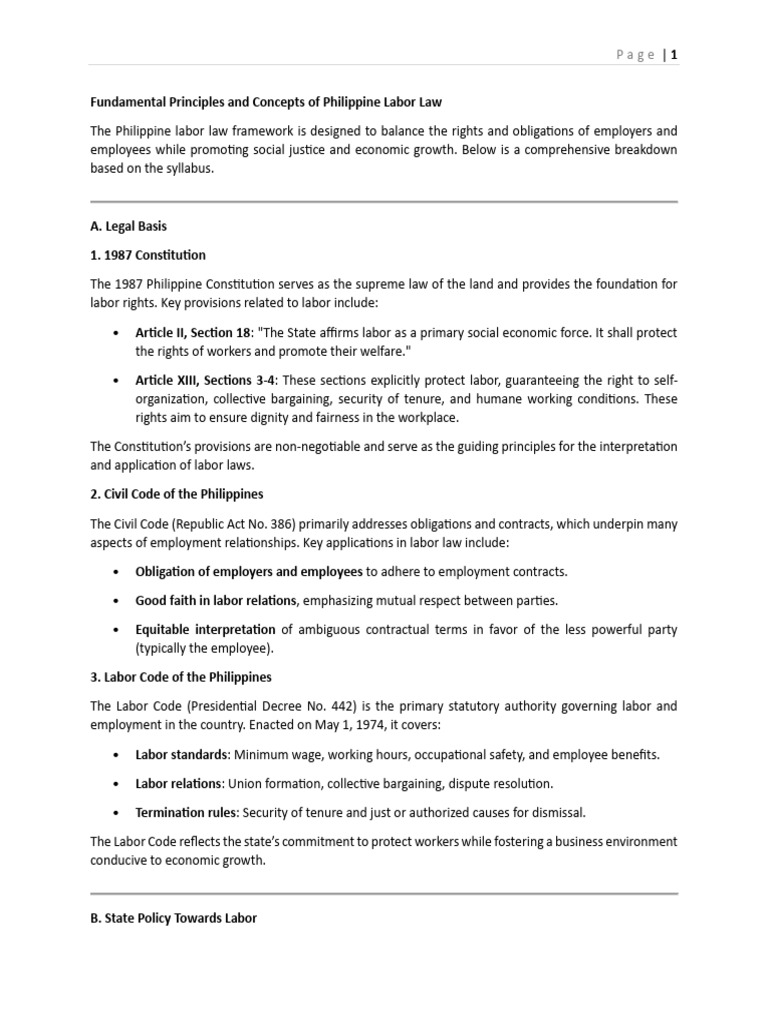 Philippine Labor Law Principles Explained | PDF | Labour Law | Employment