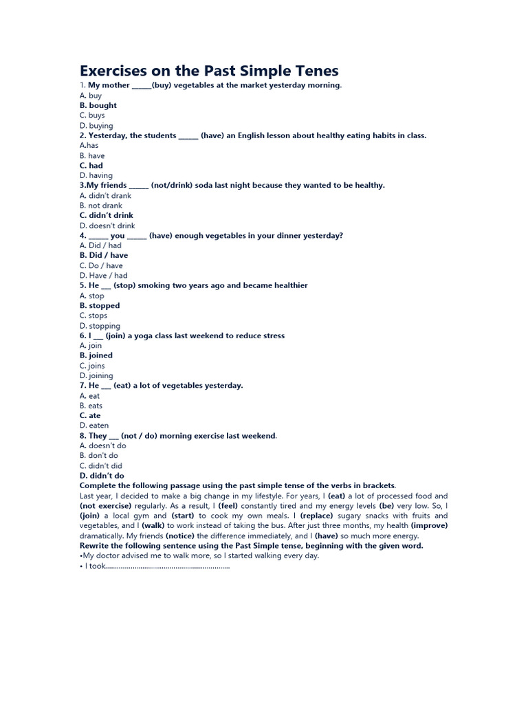 Past Simple Tense Exercises | PDF