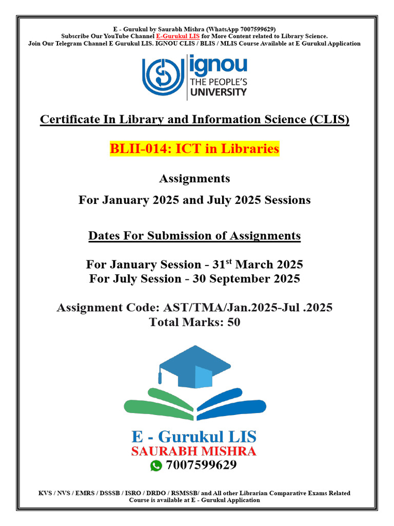 Library Science Course Assignments Guide | PDF | Operating System ...